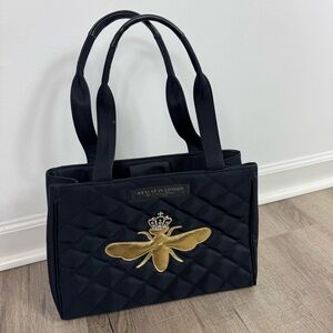 My Flat in London Quilted Purse Black & Gold Rhinestone Queen Bee Tote Bag MFIL